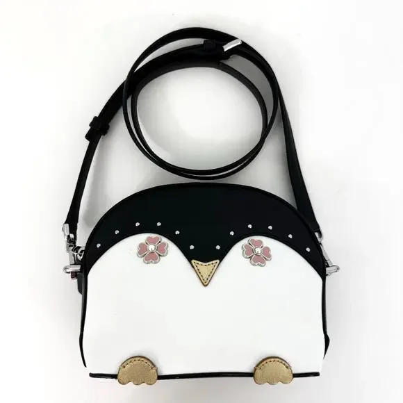 Kate Spade Penguin Crossbody Bag Dome Leather Black/White Novelty Purse - Picture 3 of 14